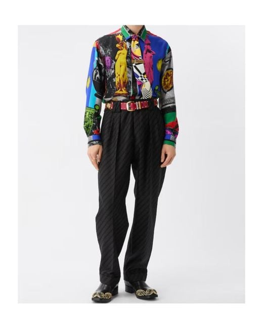 Versace Black Pinstripe Wool Dress Pants for men