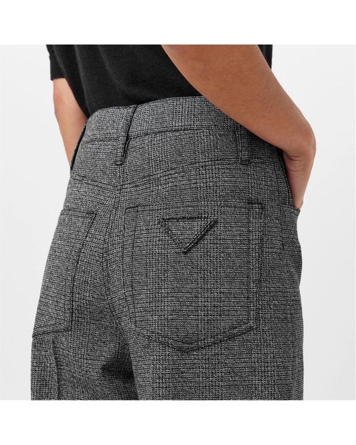 Prada Gray Checked Wide-Leg Casual Pants