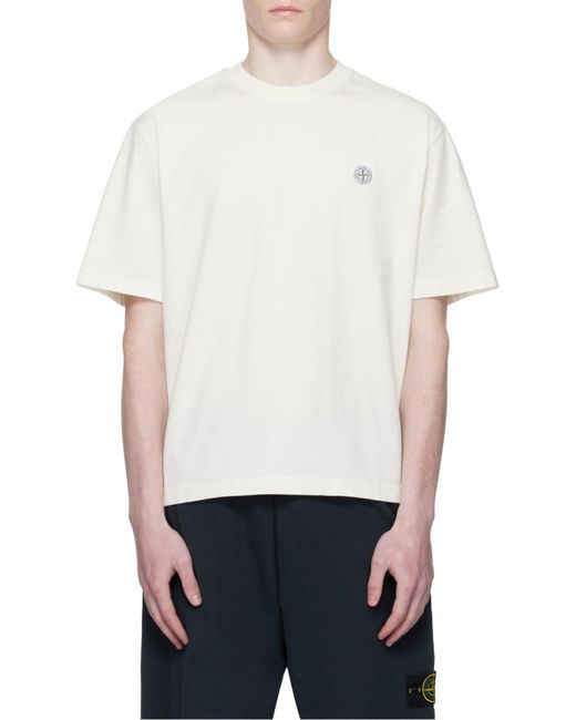 Stone Island White Logo Patch Crewneck T-Shirt for men