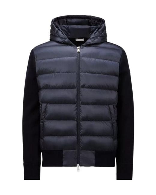 Moncler Blue Knitted Zip-Up Padded Hoodie for men