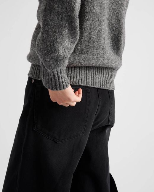 Prada Black Logo-Patch Wide Leg Jeans