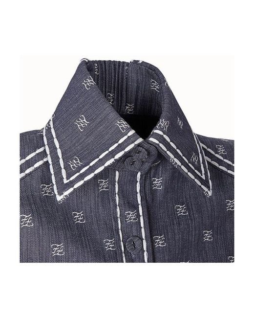 Fendi Blue Karligraphy Motif Shirt Dress