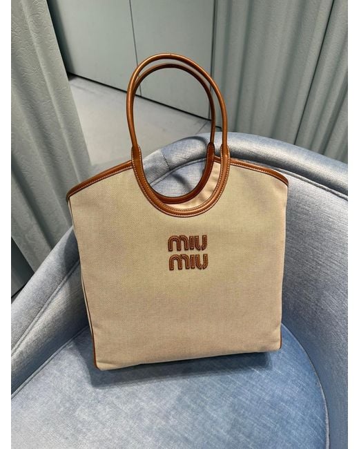 Miu Miu Natural Ivy Canvas And Leather Bag