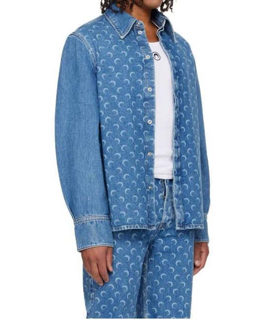 MARINE SERRE Blue Moon Laser Wash Denim Ls Shirt for men