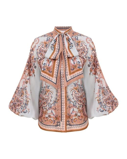 Zimmermann Multicolor Aster Tie Neck Blouse