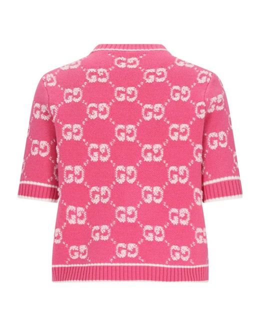 Gucci Pink Gg Jacquard Knitted Top