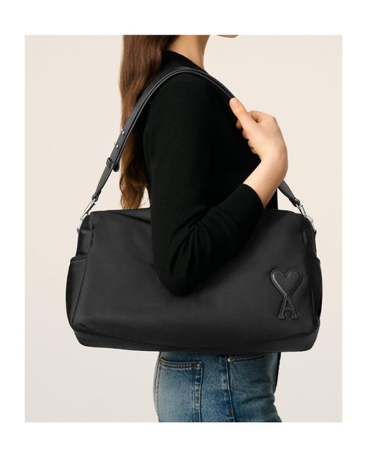 AMI Black Logo Patch Large Shoulder Bag for men