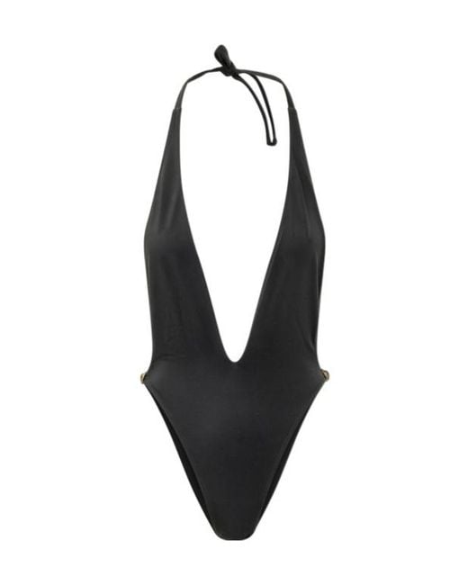 Versace Black Halterneck Plunge-Neck Swimsuit
