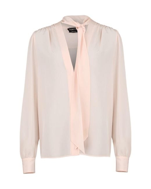 Tom Ford Pink Scarf Detailed Long-Sleeved Top