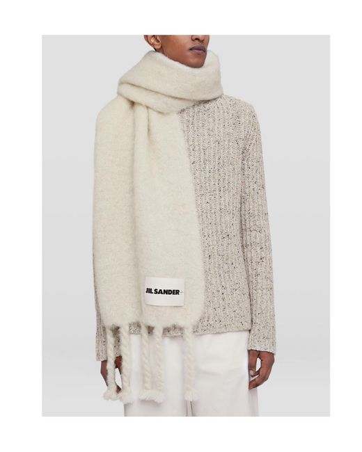 Jil Sander White Logo-Patch Chunky-Knit Scarf for men
