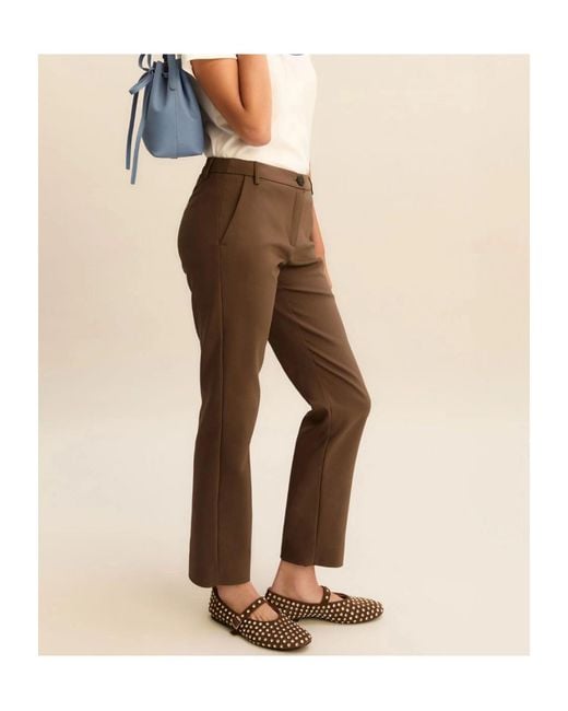 Marella Brown Slim-Fit Stretch Cotton Trousers