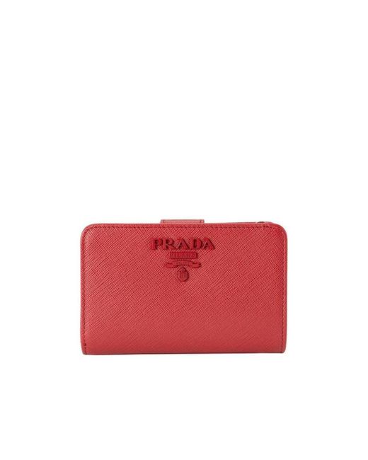 Prada Red Safiano Logo Wallet
