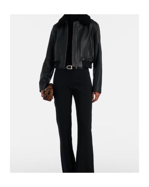 Vince Black Shearling-Trimmed Leather Jacket