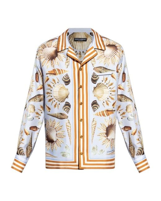 Dolce & Gabbana White Shell Printed Long-Sleeved Shirt for men