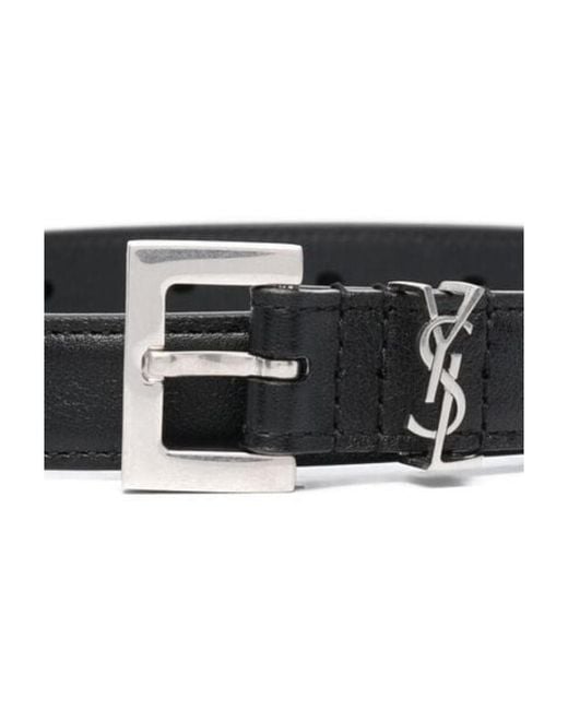 Saint Laurent White Cassandre Thin Square Buckled Belt