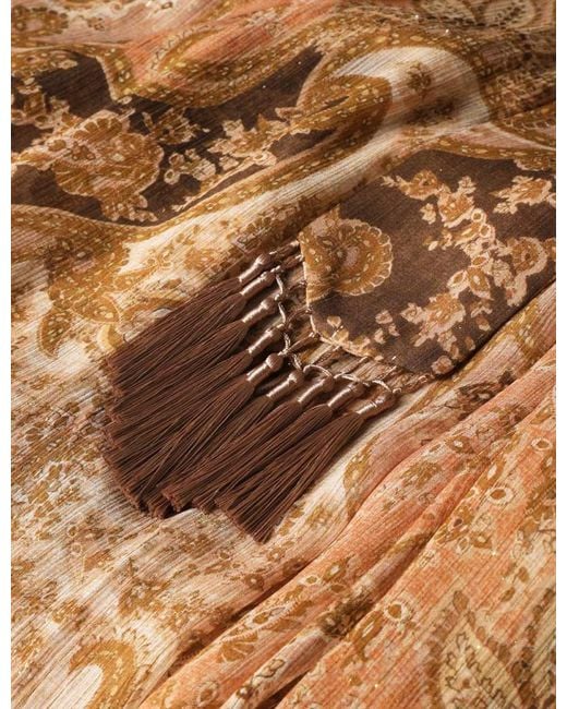 Zimmermann Brown Carousel Paisley-Print Tassel-Detail Maxi Dress