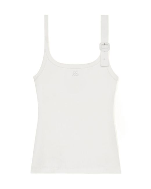 Courreges White Buckle-Detail Ribbed Tank Top