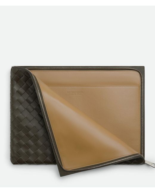 Bottega Veneta Black Intrecciato Half Zipped Pouch for men