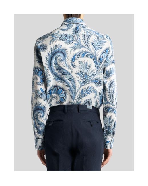 Etro Blue Roma Paisley-Printed Button-Up Shirt for men