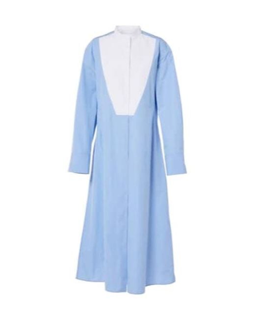 Jil Sander Blue Pinstripe Cotton Shirt Dress