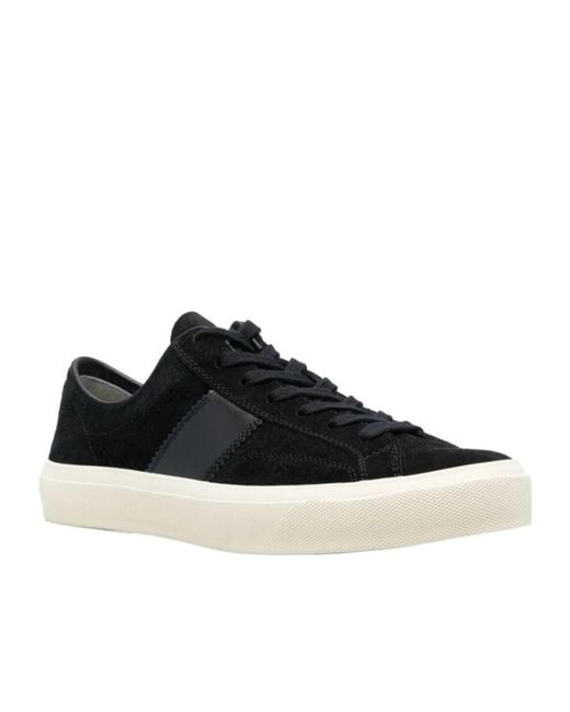 Tom Ford Black Logo Patch Lace-Up Sneakers for men