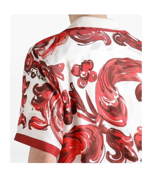 Dolce & Gabbana Red Silk Bowling Shirt for men