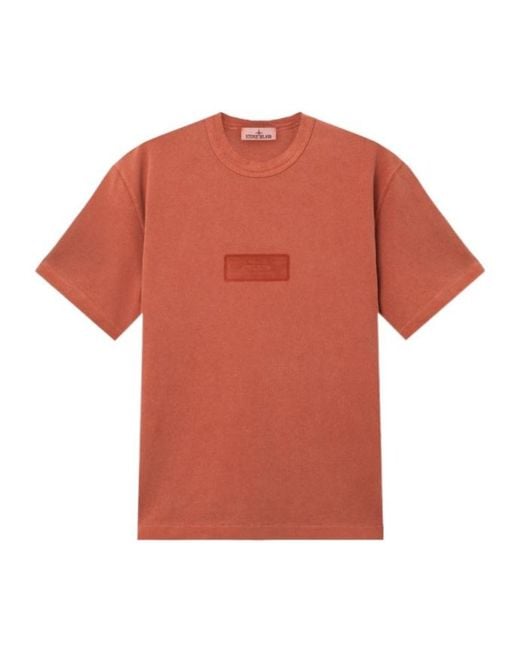 Stone Island Orange Regular-Fit T-Shirt With Rectangular Print for men