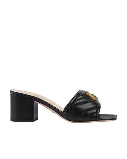 Gucci Black Logo-Plaque Quilted Slides