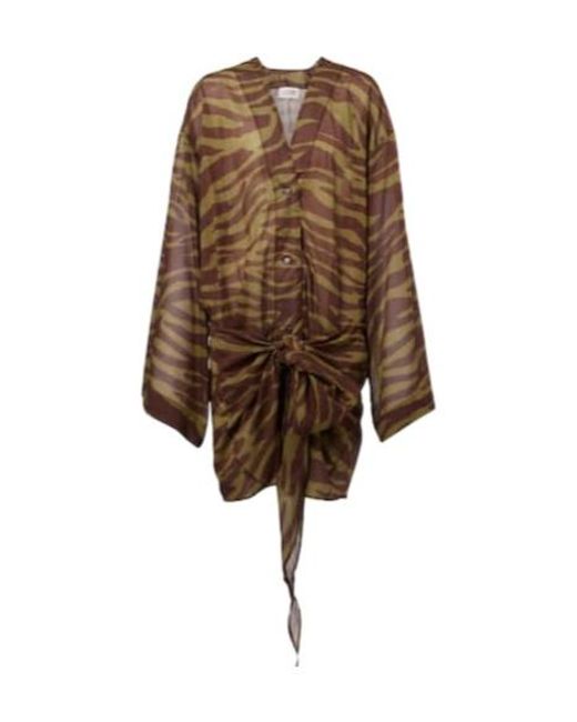 The Attico Brown Zebra-Print Cotton Muslin Minidress