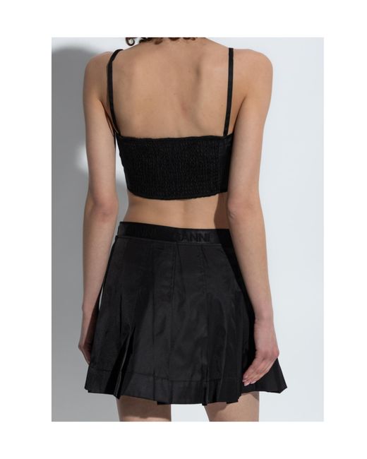 Ganni Black Logo Patch Strap Top