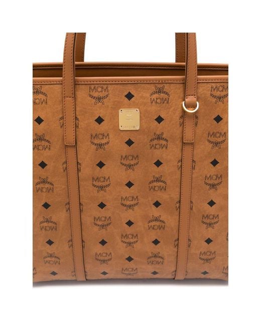 MCM Brown Allover Logo Printed Tote Bag