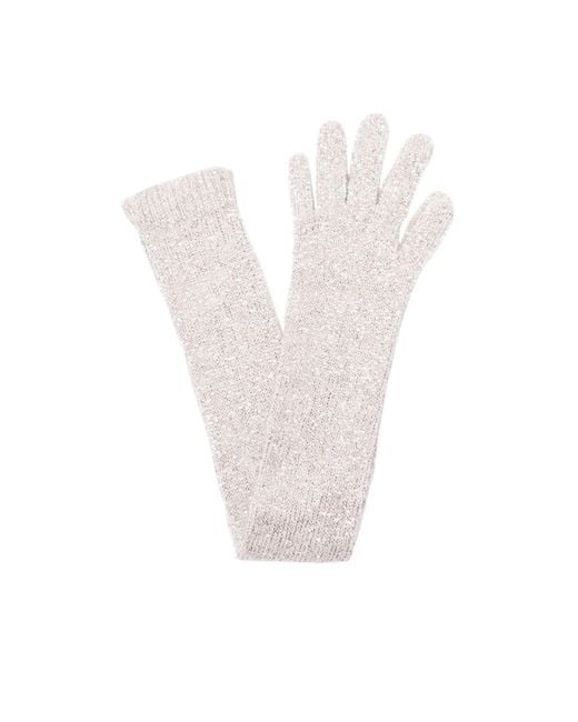 Brunello Cucinelli White Sequin-Embellished Gloves