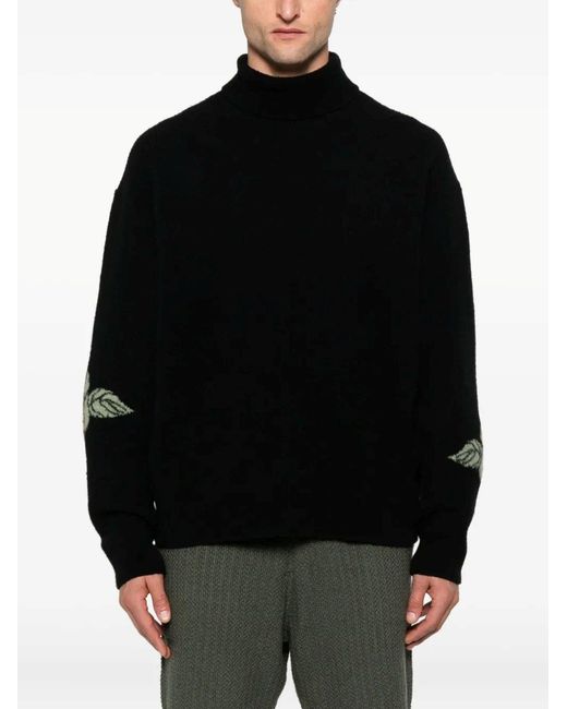 Nanushka Black Rose-Embellished Wool Sweater