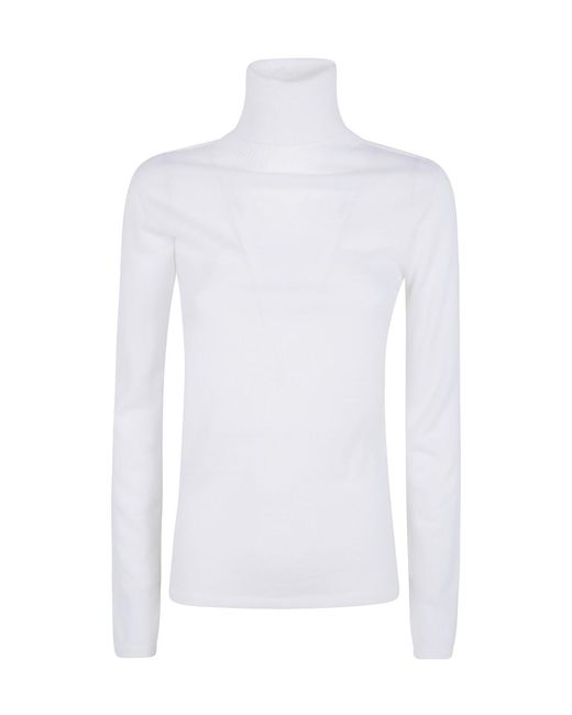 D.exterior White Ribbed-Knit Turtleneck Sweater