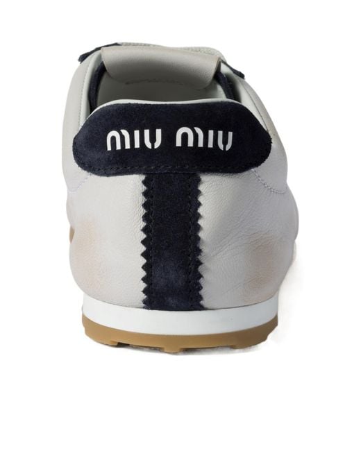 Miu Miu White Plume Sneakers In Nappa And Suede