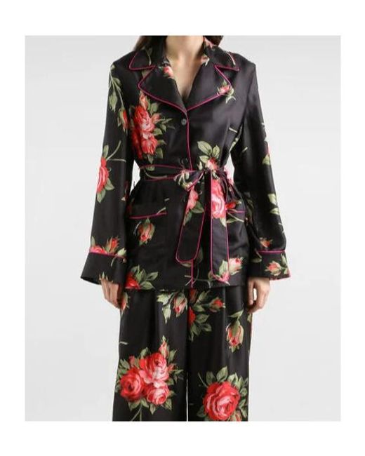 Dolce & Gabbana Black Floral Belted Jacket