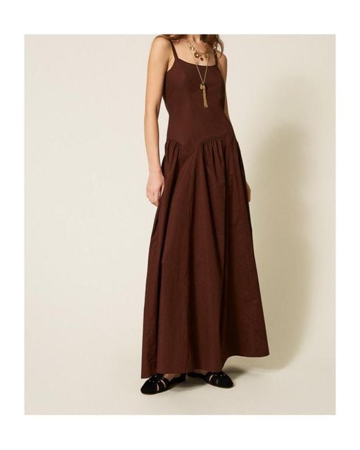Twinset Brown Long Gathered Poplin Dress