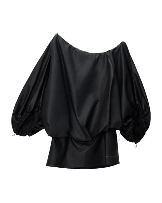 Alexander Wang Black Zip-Neckline Balloon-Sleeve Mini Dress