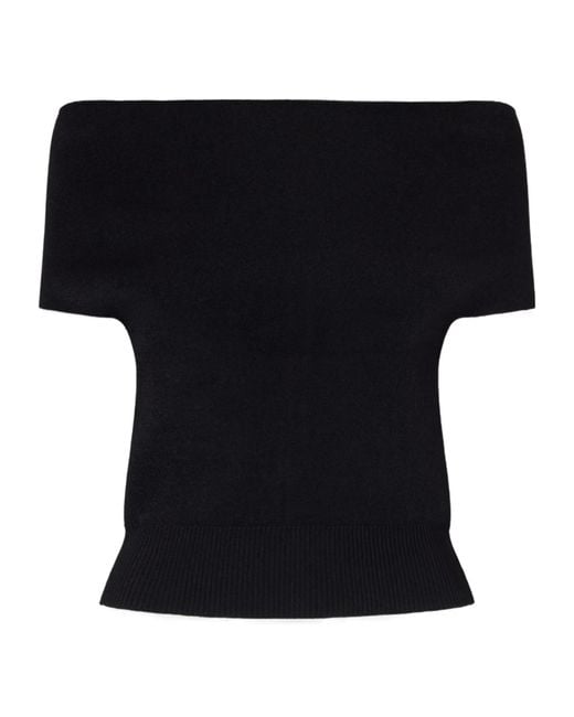Magda Butrym Black Off-Shoulder Buttoned Knitted Top