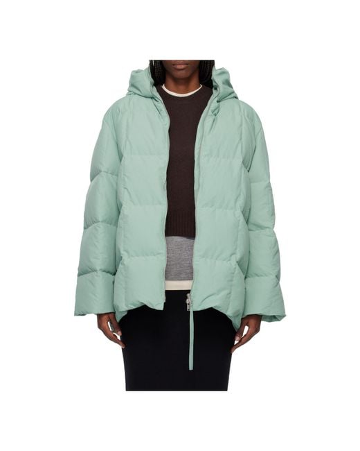 Jil Sander Green Quilted Hooded Down Jacket