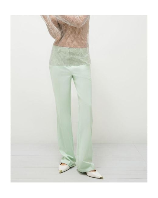 Marella Green Flared Viscose-Blend Trousers