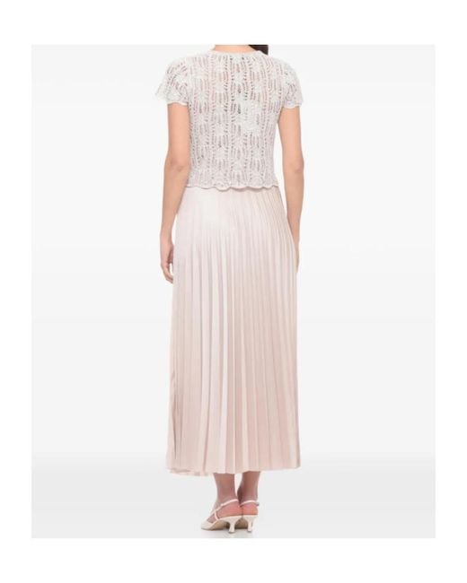 D.exterior White Knit Top Pleated Maxi Dress