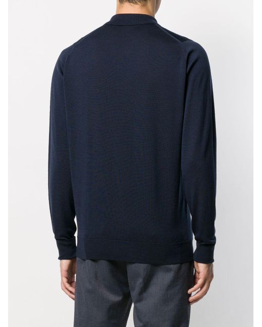 John Smedley Blue Dorset Long-Sleeve Polo Shirt for men