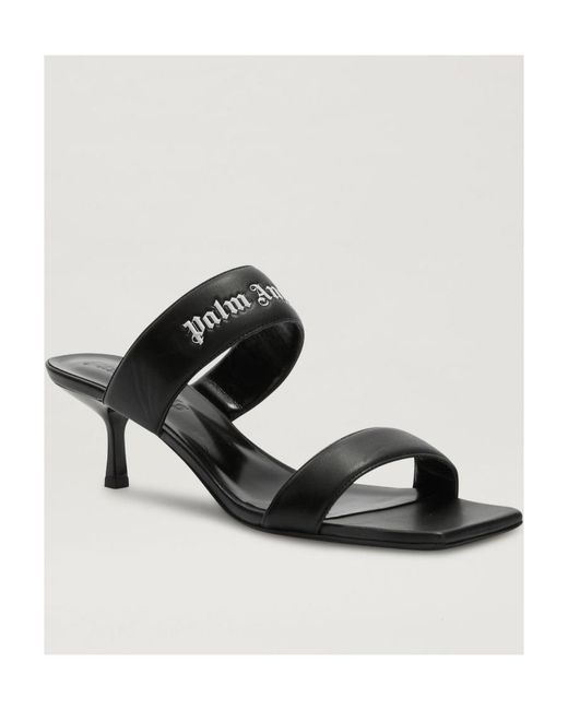 Palm Angels Black Logo-Embossed Square-Toe Sandals