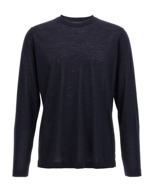 Zanone Blue Slim Fit Wool T-Shirt for men