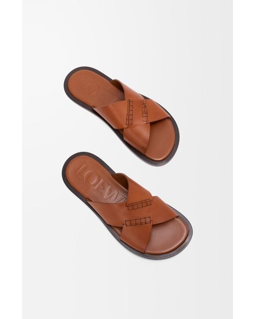 Loewe Brown Criss-Cross Flat Slides for men