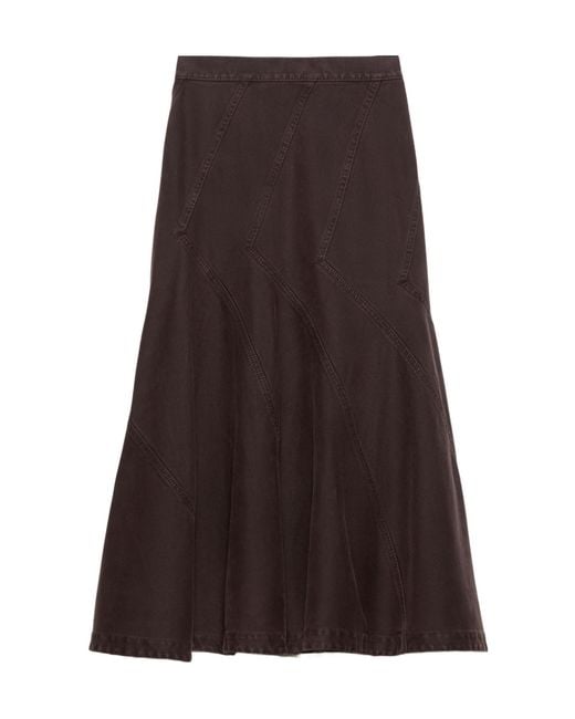 MAX&Co. Brown Flared Cotton-Drill Midi Skirt