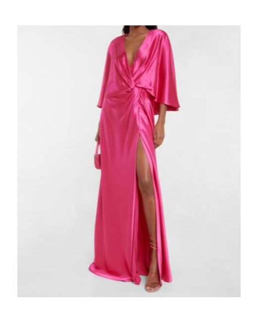 Monique Lhuillier Pink Draped Satin Gown