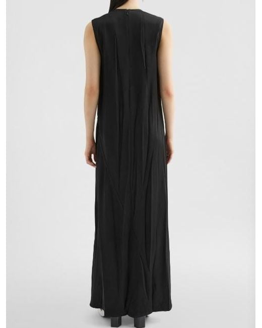 Jil Sander Black Satin Draped Maxi Dress