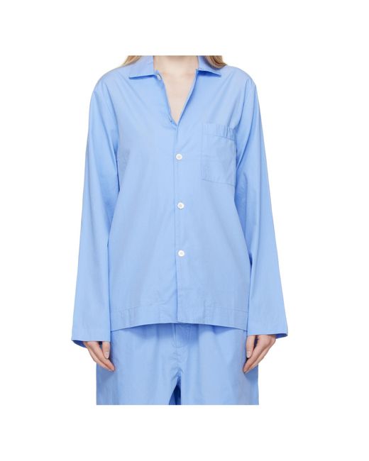Tekla Blue Poplin Pajama Shirt for men